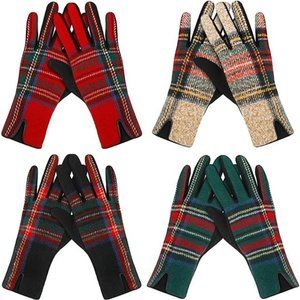4 Pairs Women Plaid Winter Gloves Touch Screen Plaid Pattern Gloves Tartan